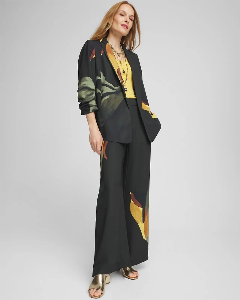 Ruched Sleeve Print Blazer