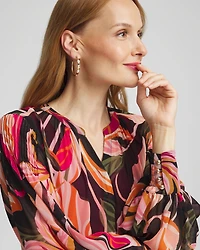 Pintuck Sleeve Orchid Print Blouse