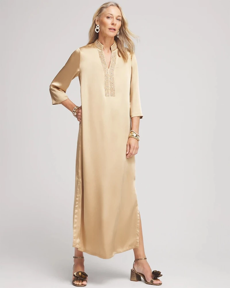 Embellished Satin Maxi Dress