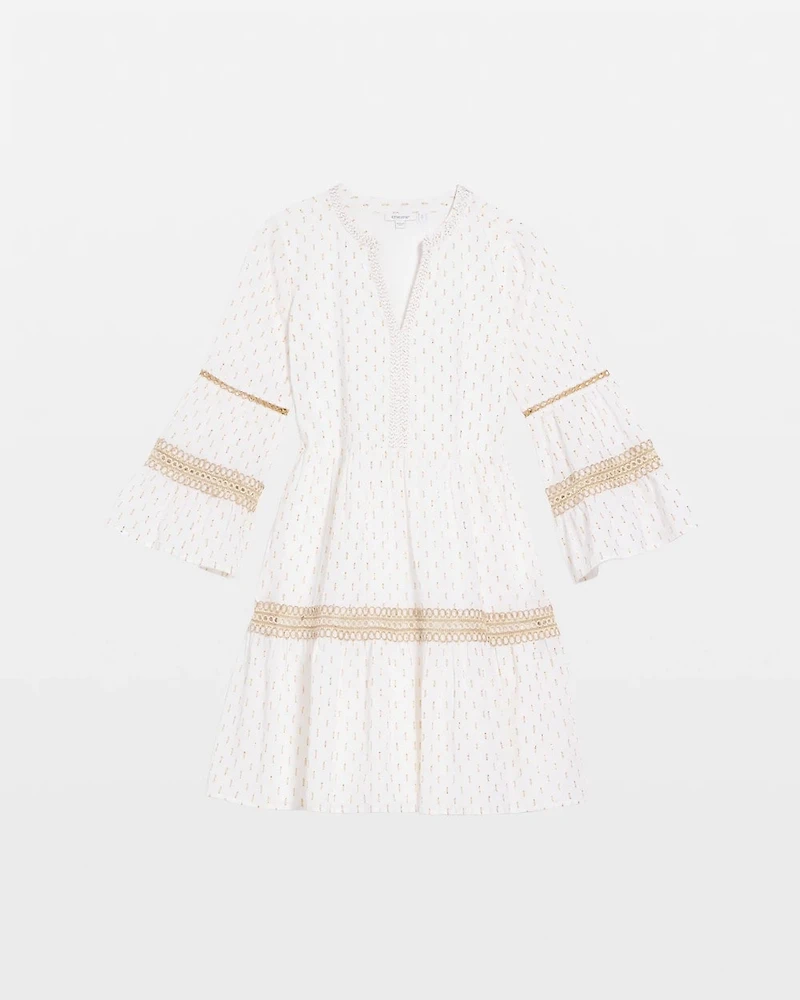 Crochet-Lace Trim Popover Dress