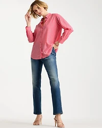 Cotton Voile Collared Striped Shirt