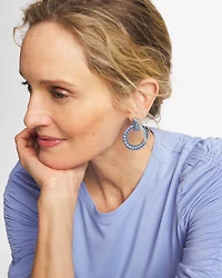 Blue Twist Drop Hoop Earrings