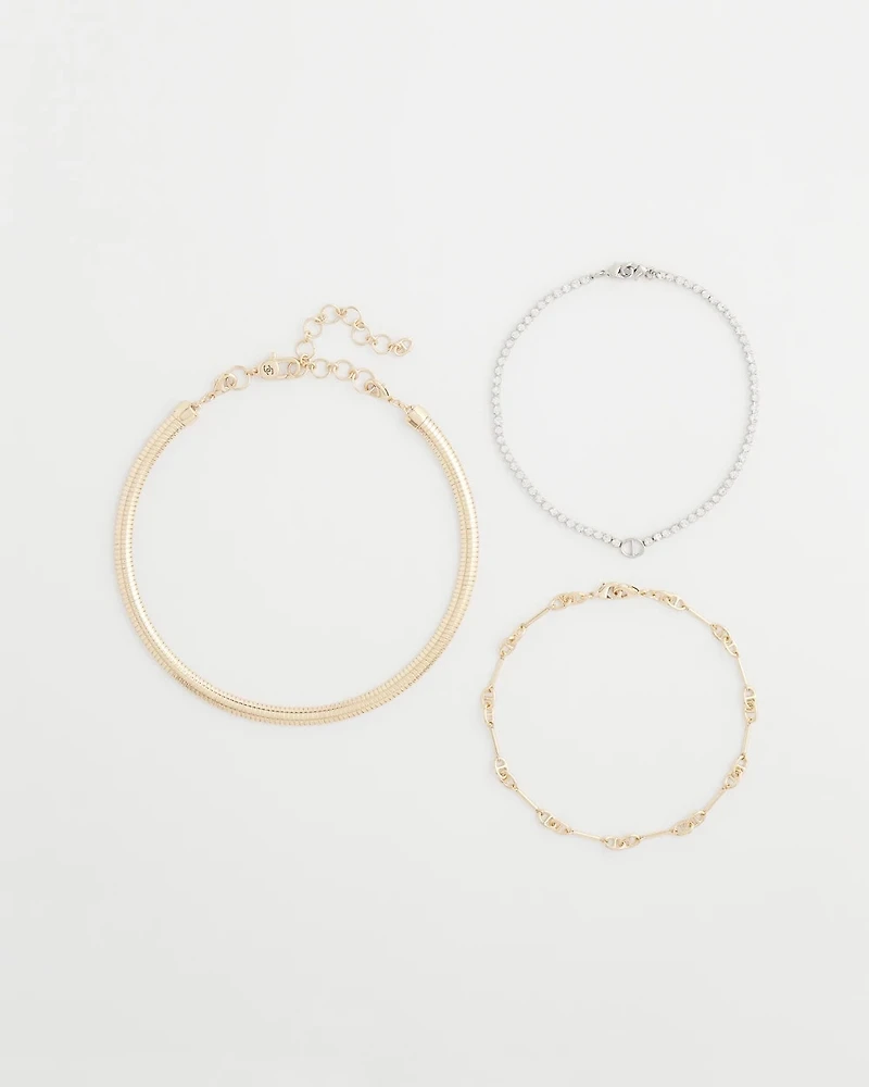 Mixed Metal Link Triple-Strand Necklace