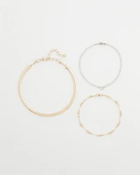 Mixed Metal Link Triple-Strand Necklace