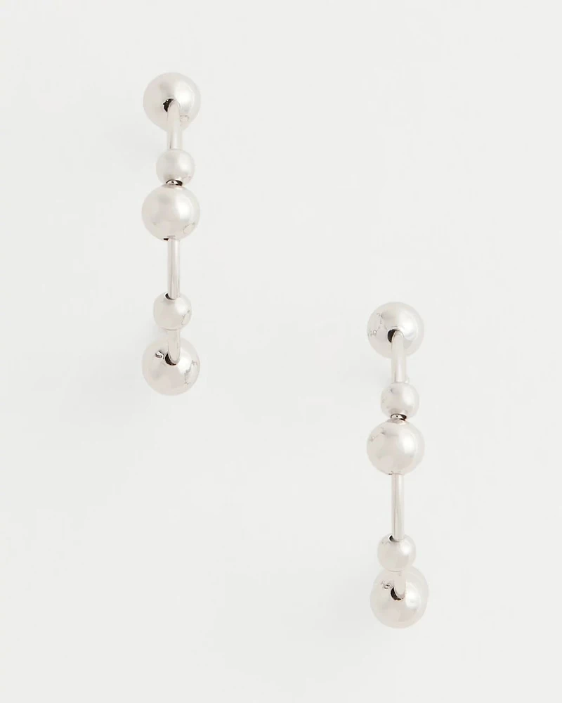 Silvertone Beaded Hoop Earrings
