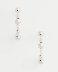 Silvertone Beaded Hoop Earrings