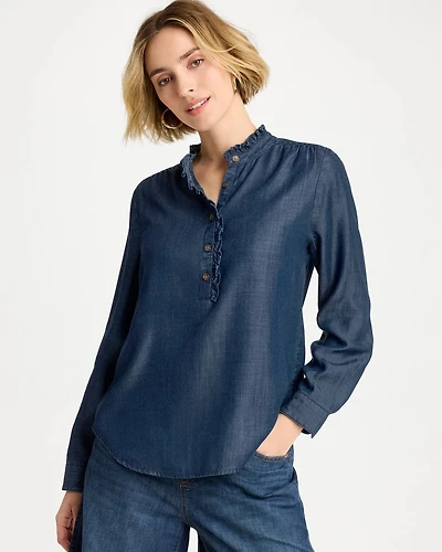 Tencel Denim Ruffled Popover Shirt
