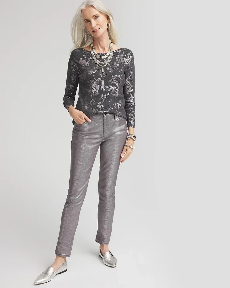 Silver Floral Bateau Neck Sweater