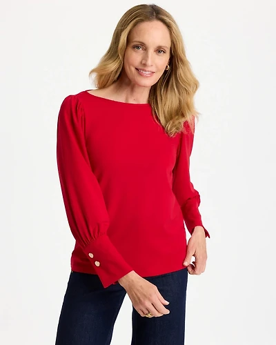 Soft-Stretch Button Cuff Top