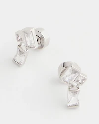 Emerald Cut Silvertone Cluster Stud Earrings