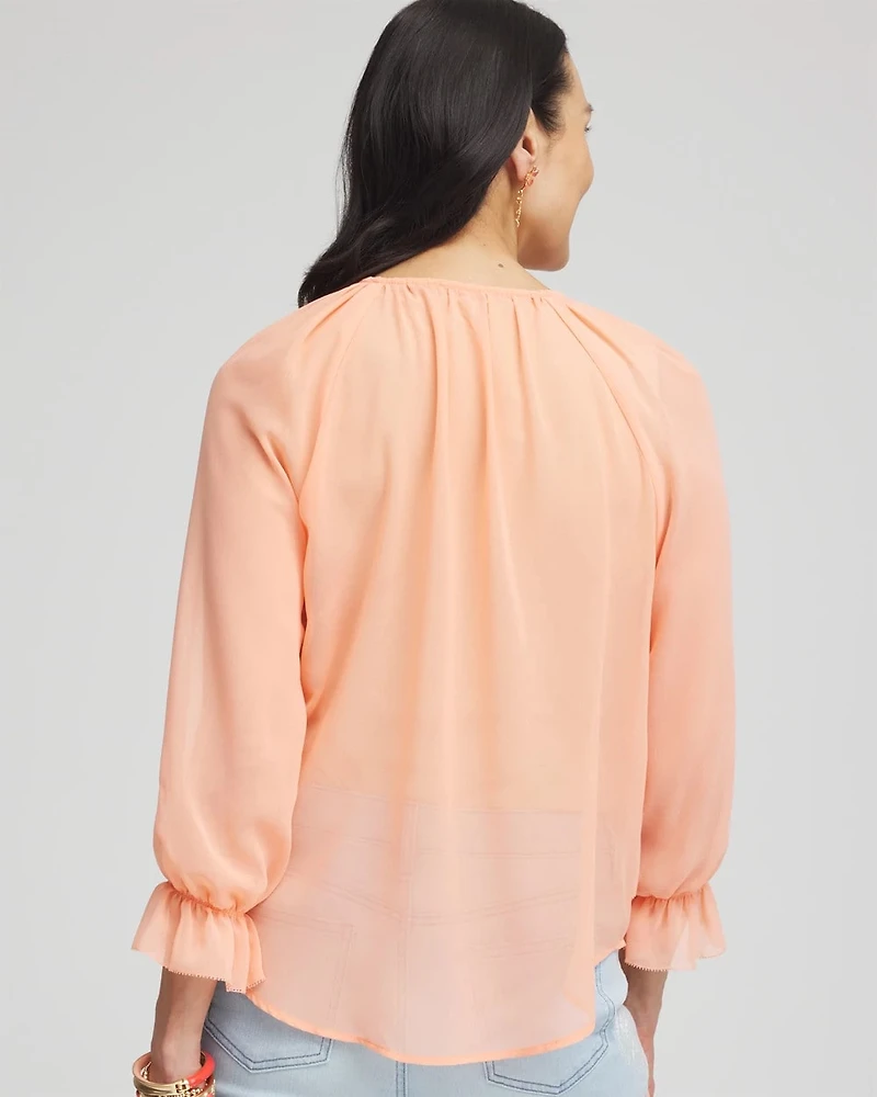 Georgette Sheer Ruffle Blouse