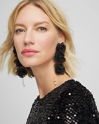 Black Floral Linear Drop Earrings