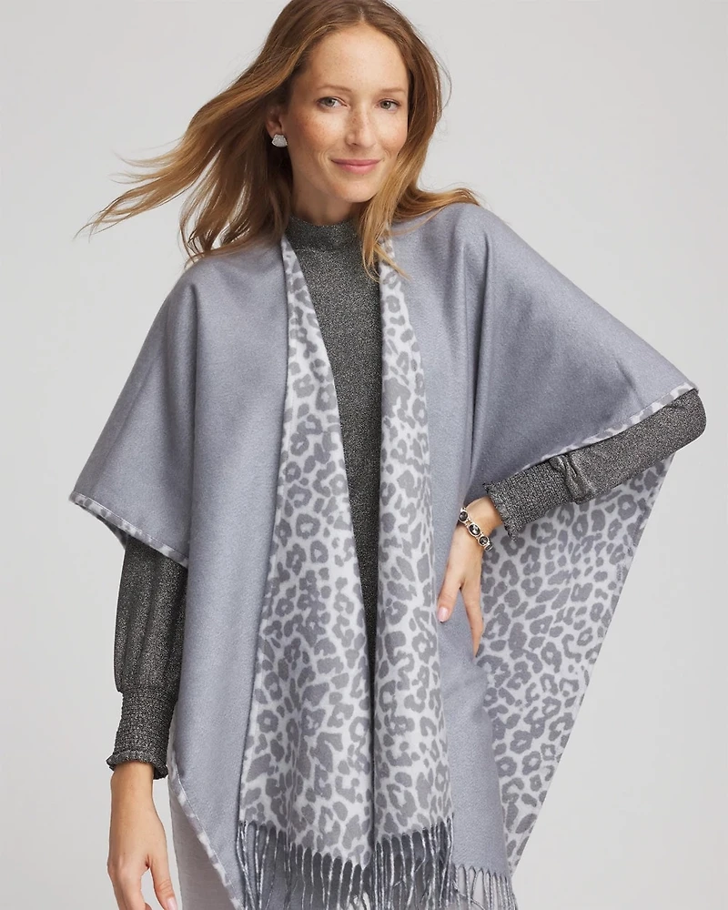 Reversible Animal Print Fringe Ruana