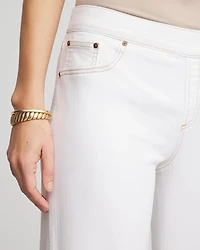 Seeded Pull-On Wide-Leg Jeans