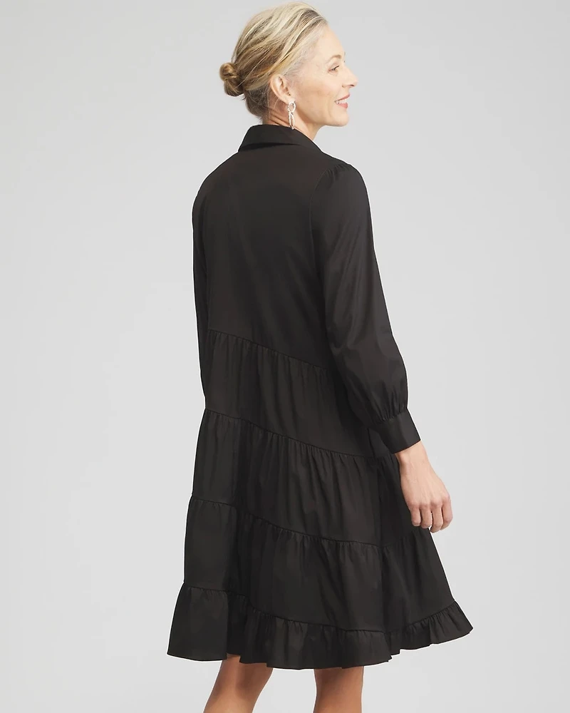 Poplin Asymmetrical Tiered Shirt Dress
