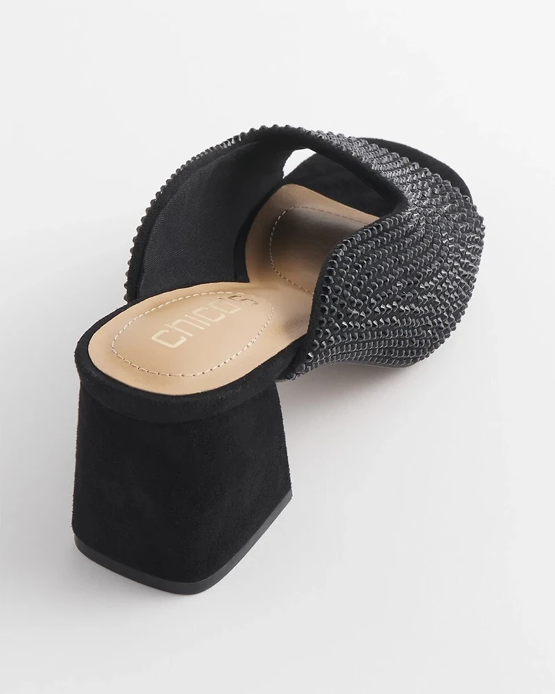 Violet Bejeweled Microsuede Mules