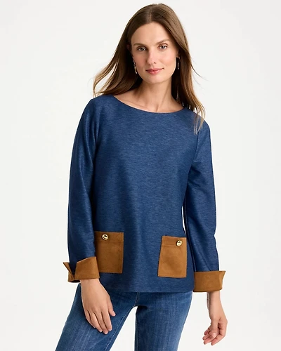 Faux Suede-Denim Top