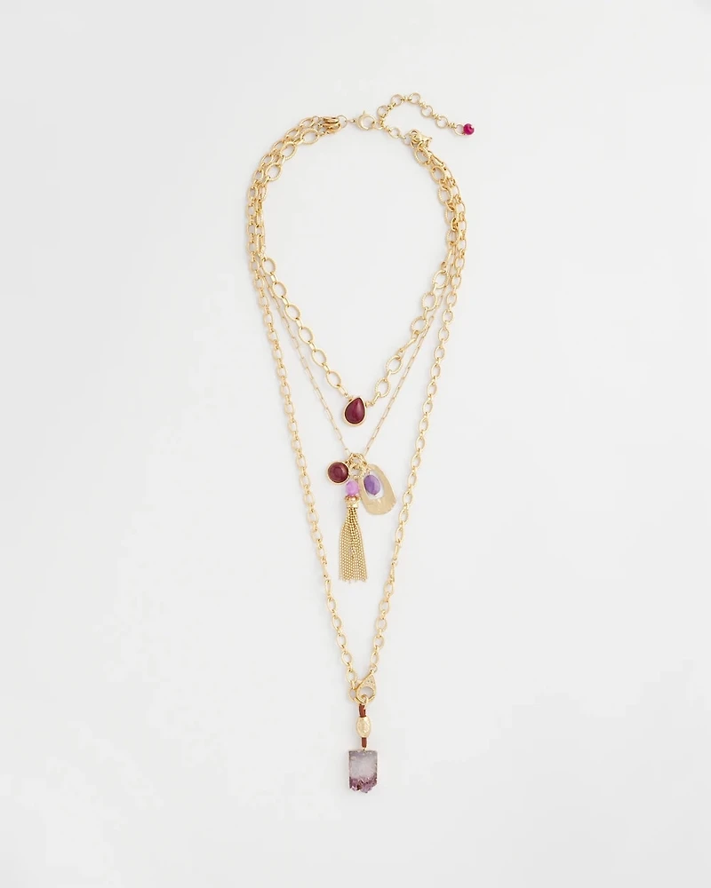 Convertible Three-Strand Stone Pendant Necklace