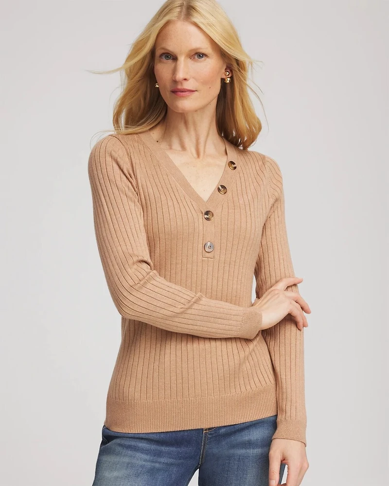 Ribbed Button Henley Sweater