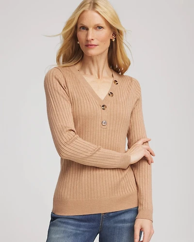 Ribbed Button Henley Sweater
