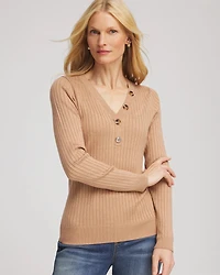 Ribbed Button Henley Sweater