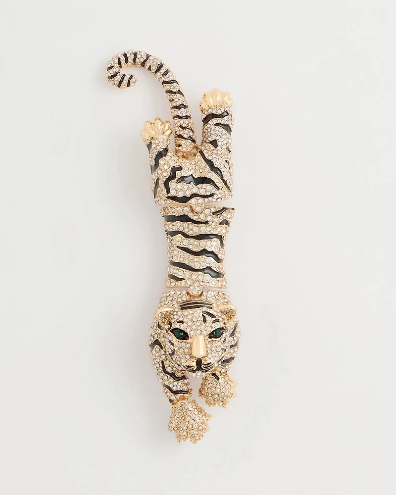 Faux Diamond Tiger Brooch
