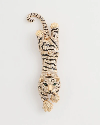Faux Diamond Tiger Brooch