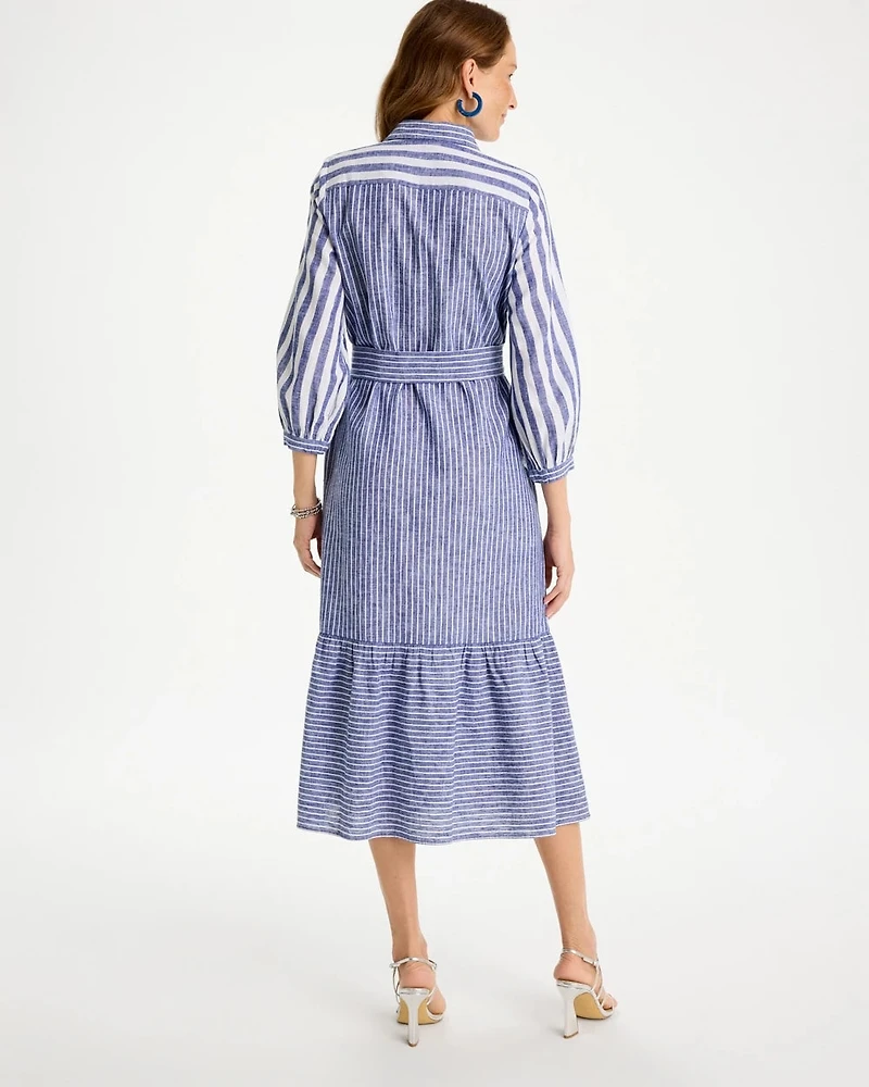 Linen-Cotton Striped Shirtdress