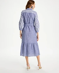 Linen-Cotton Striped Shirtdress