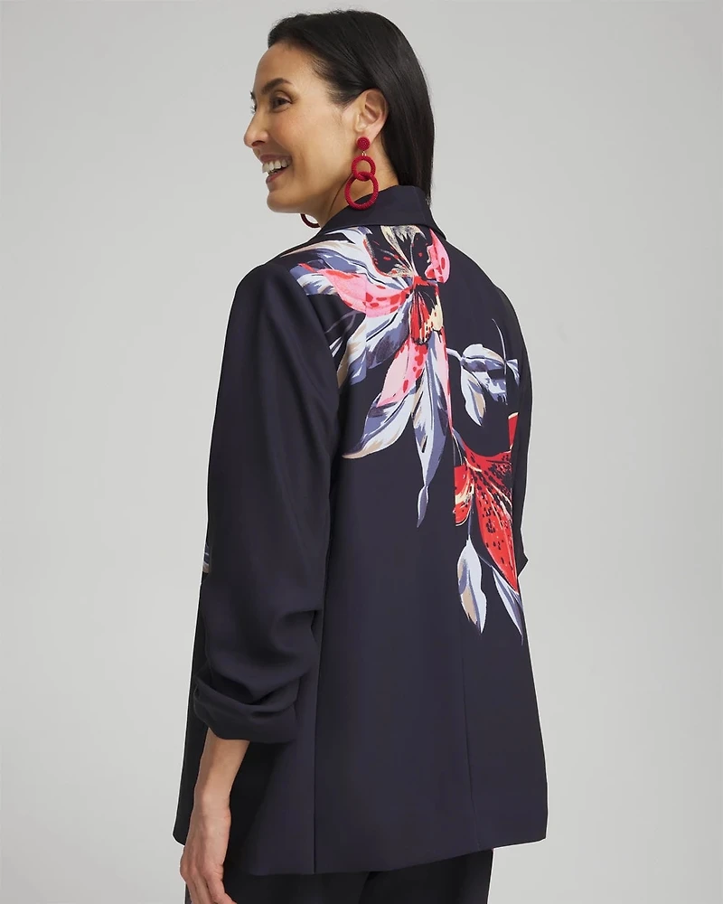 Floral Ruched Sleeve Soft Jacket