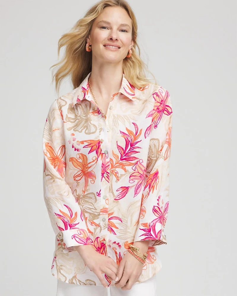 No Iron™ Tropical Floral Linen Shirt