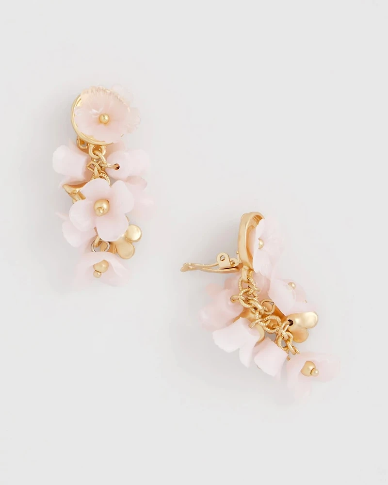 Pink Flower Cluster Drop Earrings