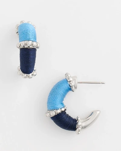 Silvertone Two-Tone Threaded Hoop Earrings