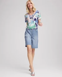 Tropical Nights Sweater-Trim Linen Tee
