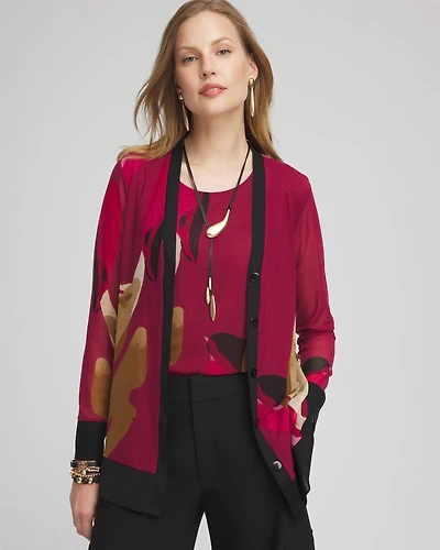 Abstract Print Mesh Cardigan