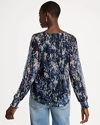 Printed Metallic Bodre Crinkle Mesh Top