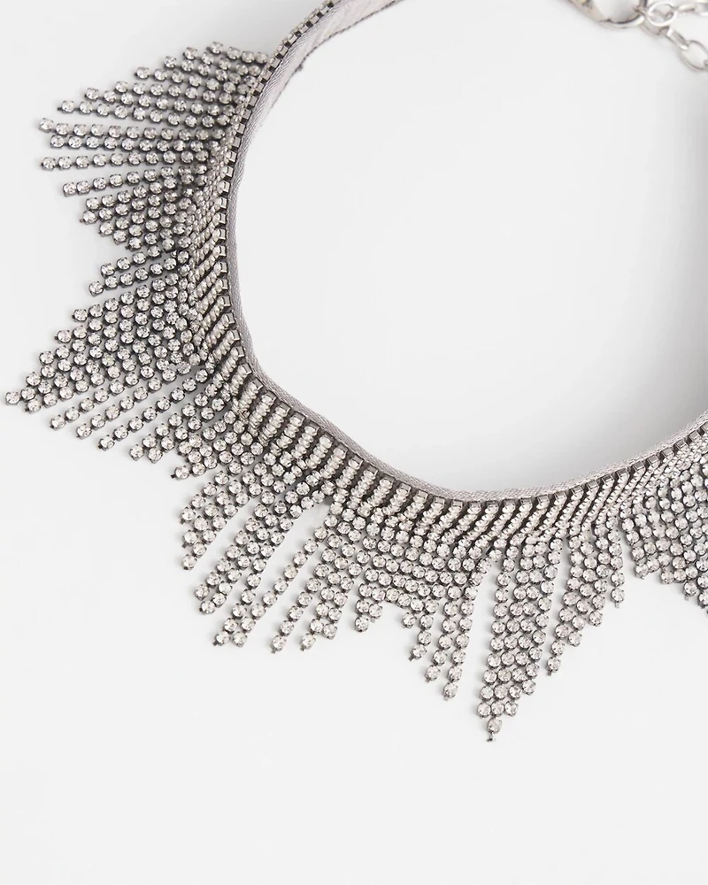 Silver Tone Fringe Collar Necklace
