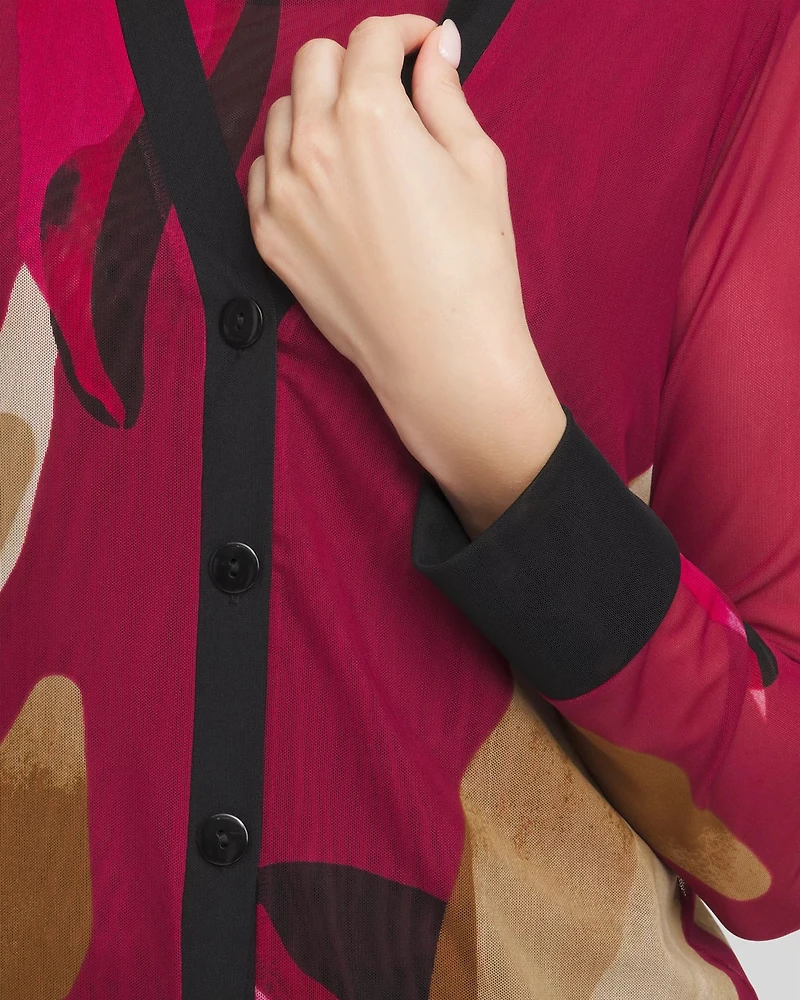 Abstract Print Mesh Cardigan