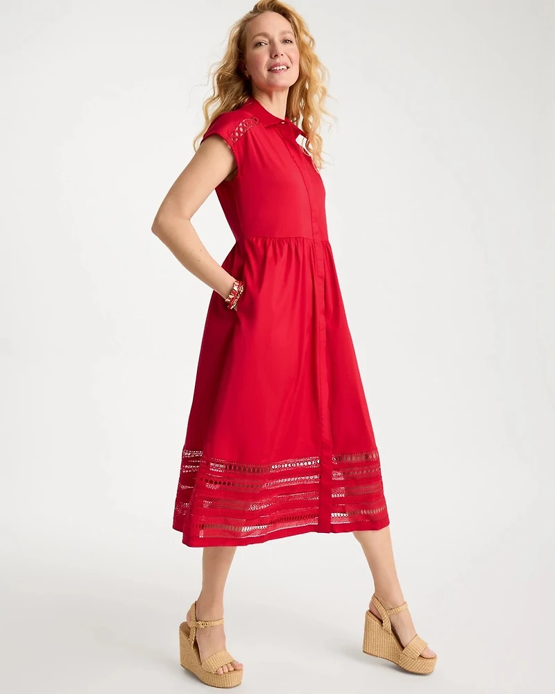 Lace Trim Midi Shirtdress