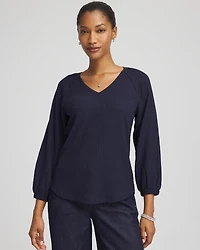 Textured Raglan V-Neck Top