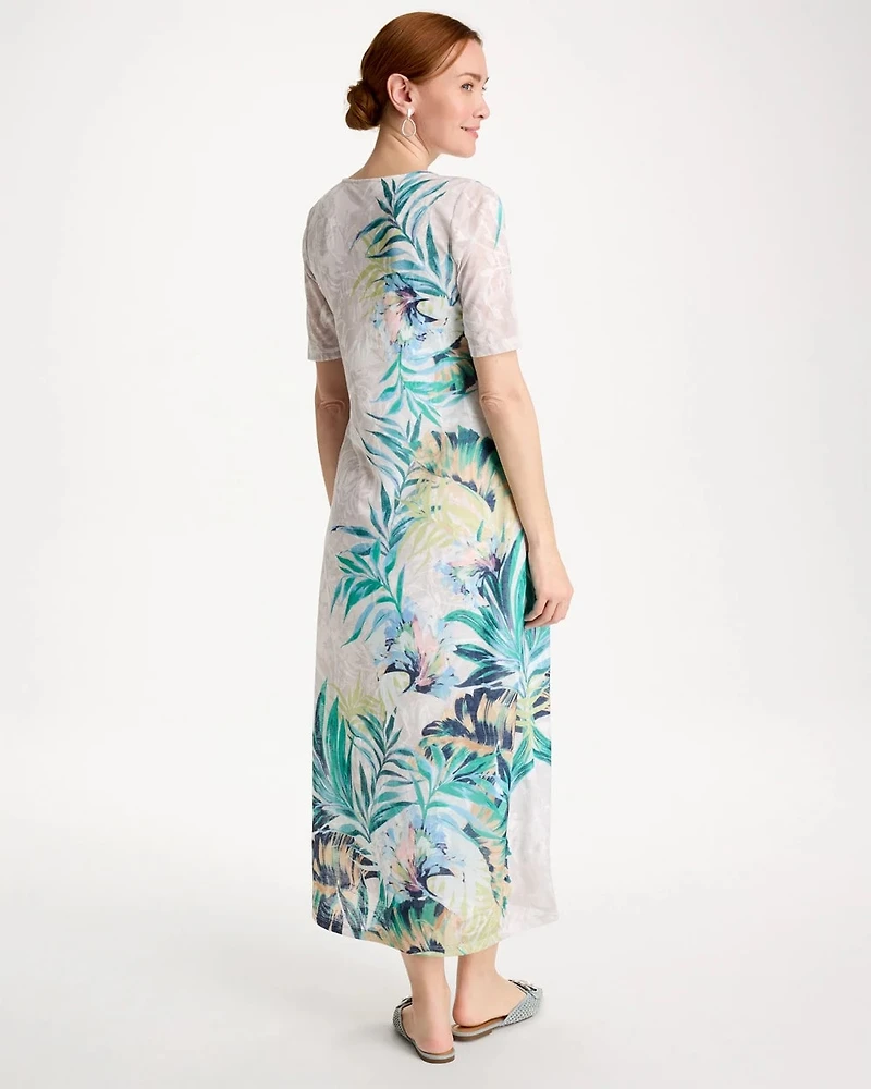 Jersey Knit Tropical Maxi Dress