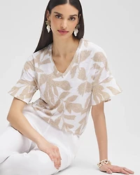 Leaves Linen Blend Flutter Sleeve Top