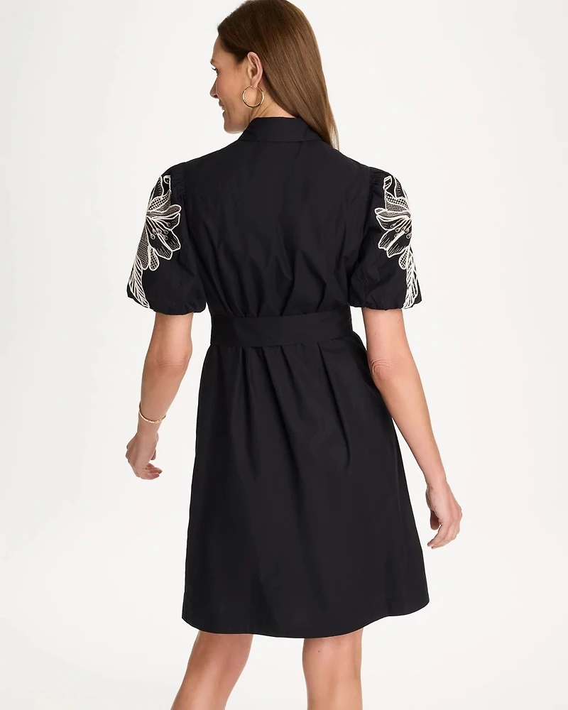 Embroidered Poplin Cotton Belted Dress