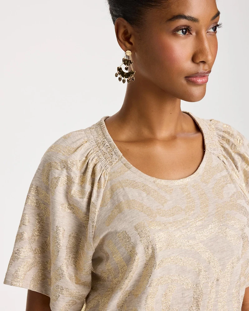 Cotton Foiled Shirred Tee