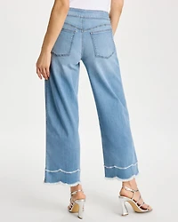Scallop Pull-On Wide-Leg Crop Jeans