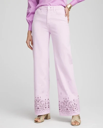 Lavender Eyelet High-Rise Jeans