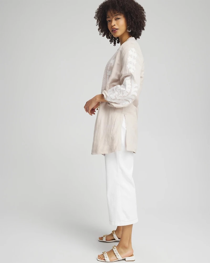 Embroidered Linen Blend Topper