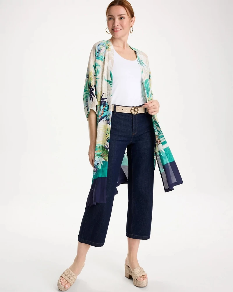 Printed Smocked Long Kimono
