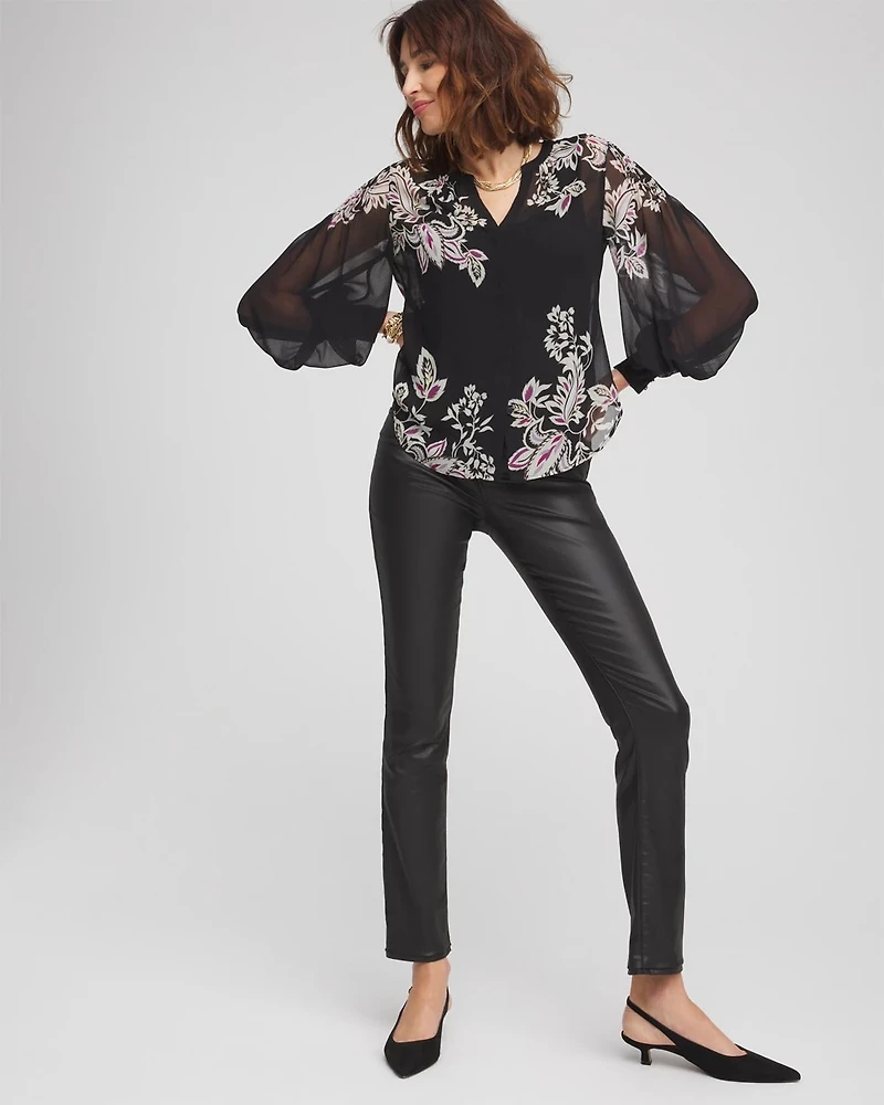 Floral Pintuck Sleeve Blouse