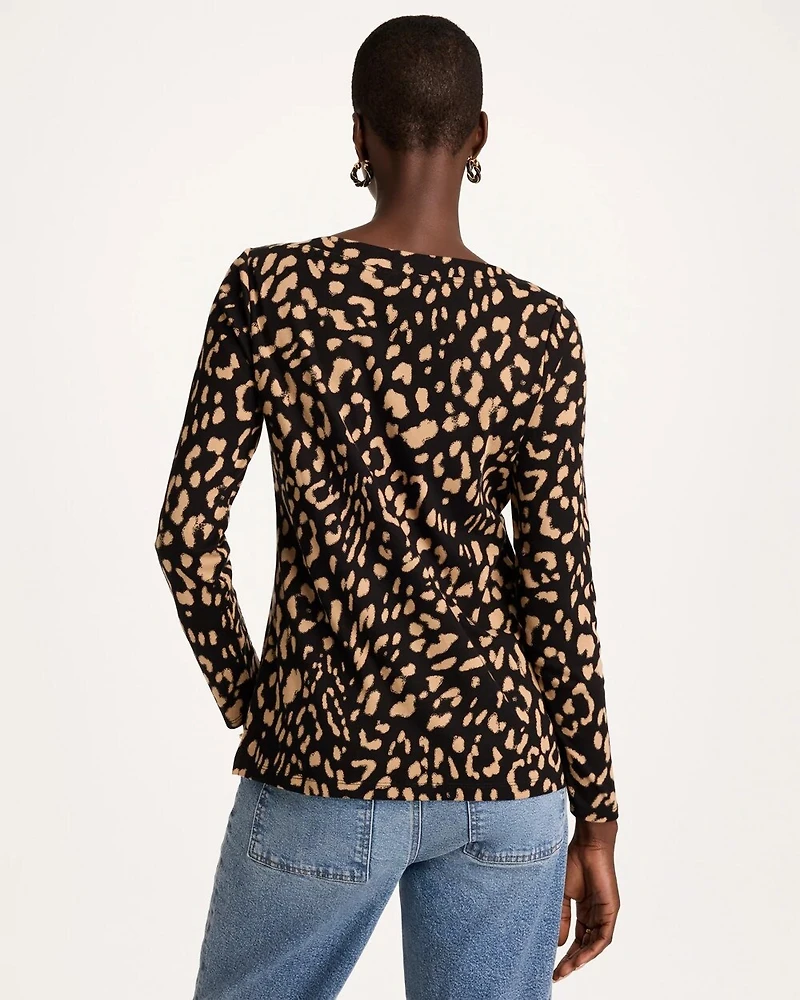 Animal Print Stretch-Cotton Boatneck Tee